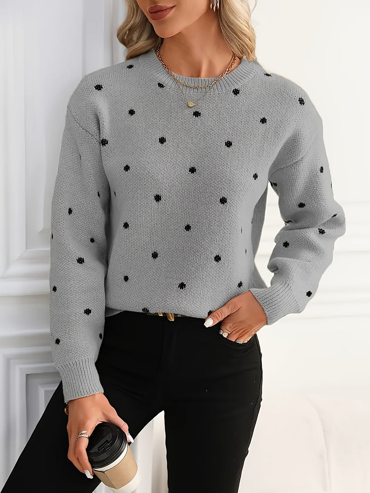 Violet-Nora | Women's Dotted Crew-Neck Jumper