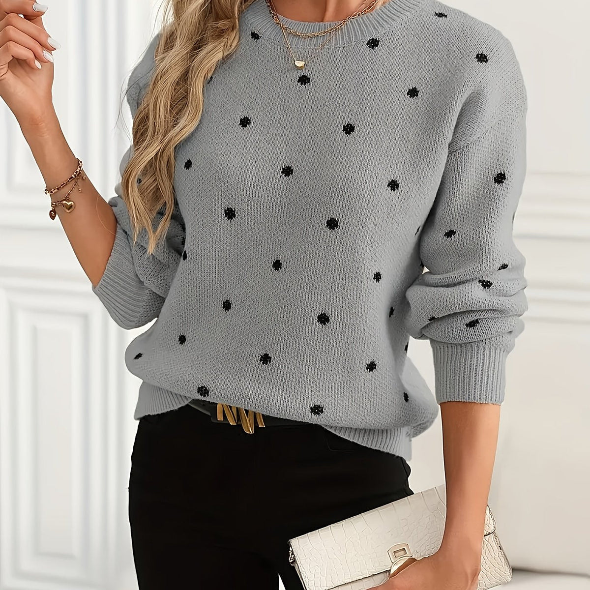 Violet-Nora | Women's Dotted Crew-Neck Jumper