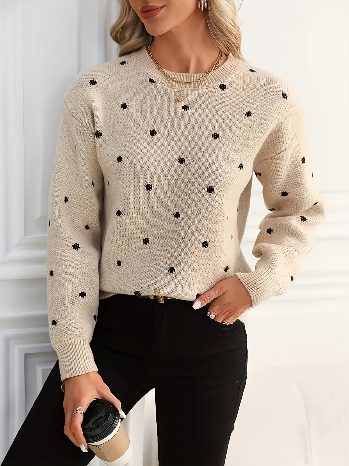 Violet-Nora | Women's Dotted Crew-Neck Jumper