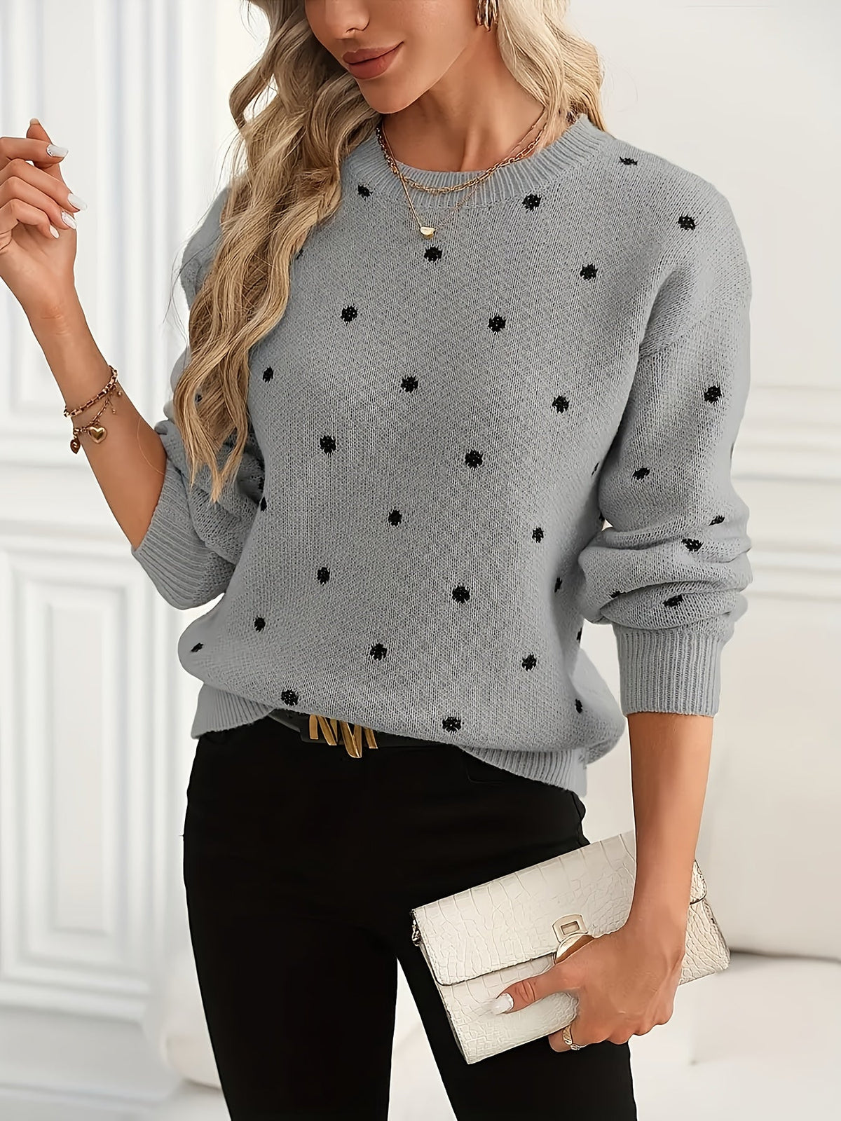 Violet-Nora | Women's Dotted Crew-Neck Jumper