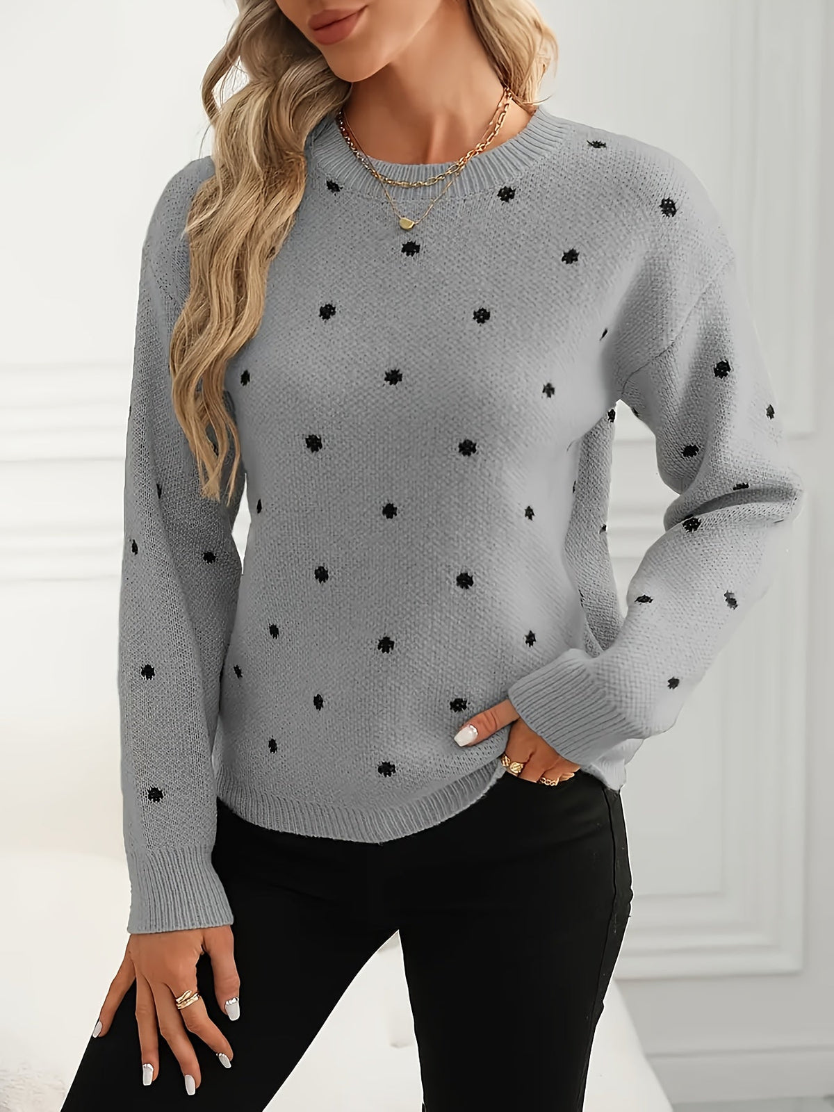 Violet-Nora | Women's Dotted Crew-Neck Jumper