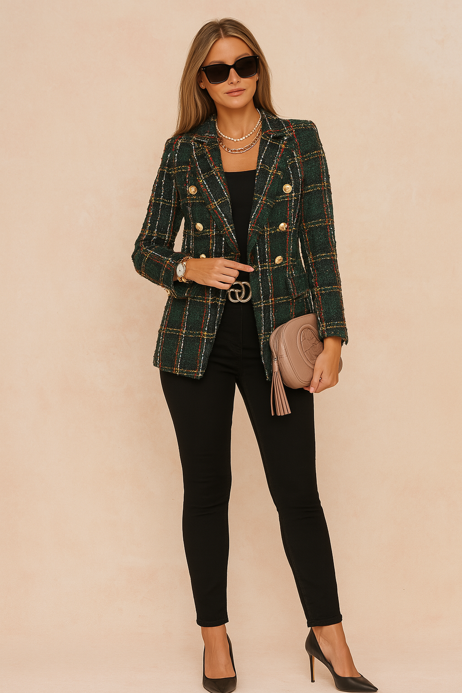 Wilhelmina | Women's Double-Breasted Checked Blazer