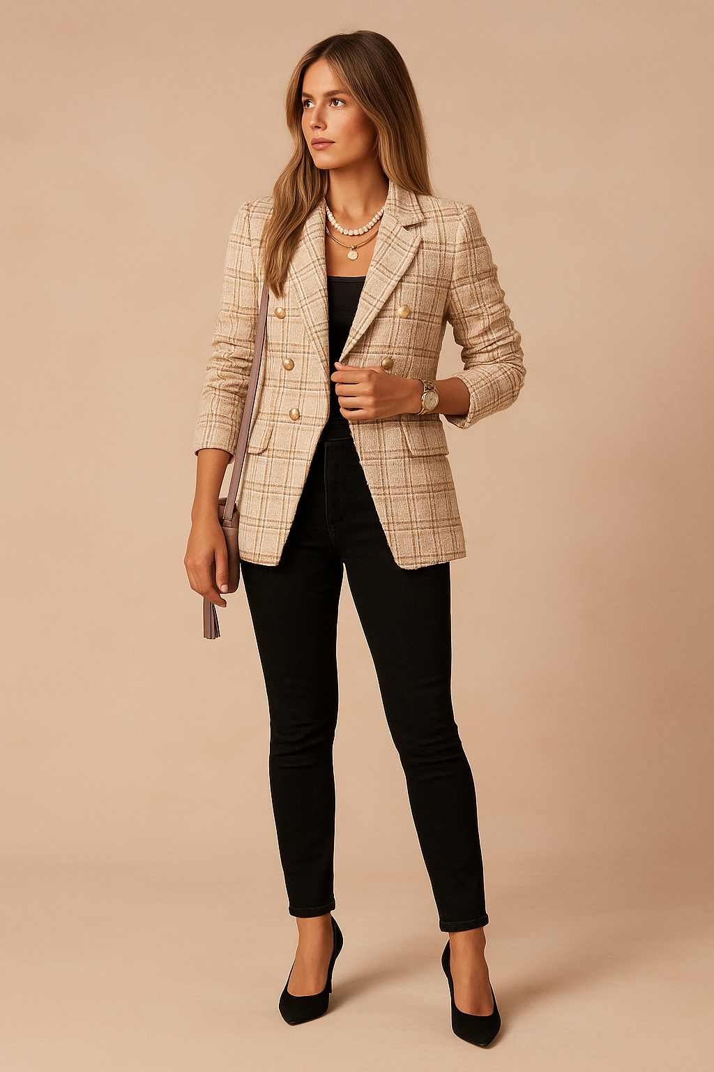 Wilhelmina | Women's Double-Breasted Checked Blazer