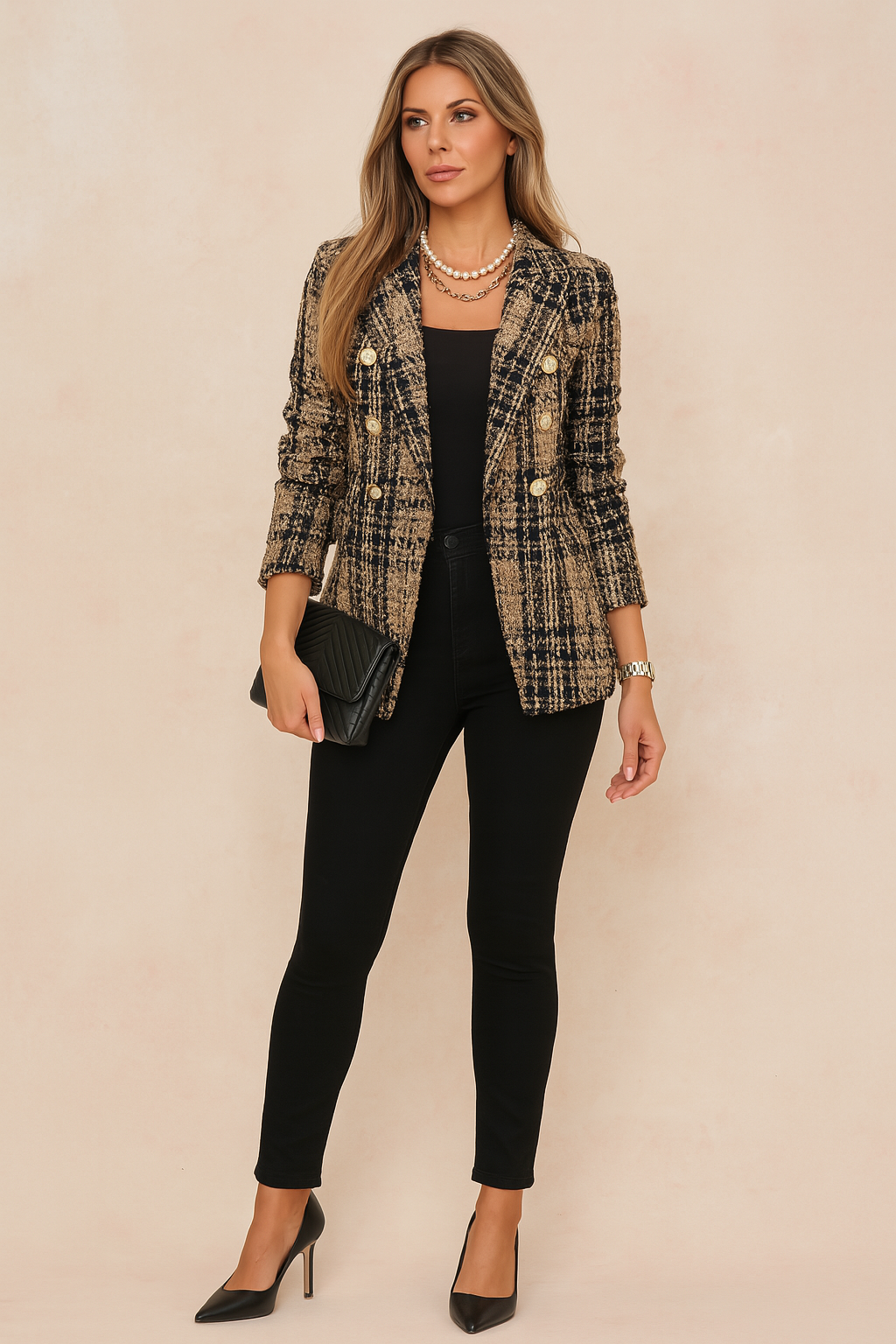 Wilhelmina | Women's Double-Breasted Checked Blazer
