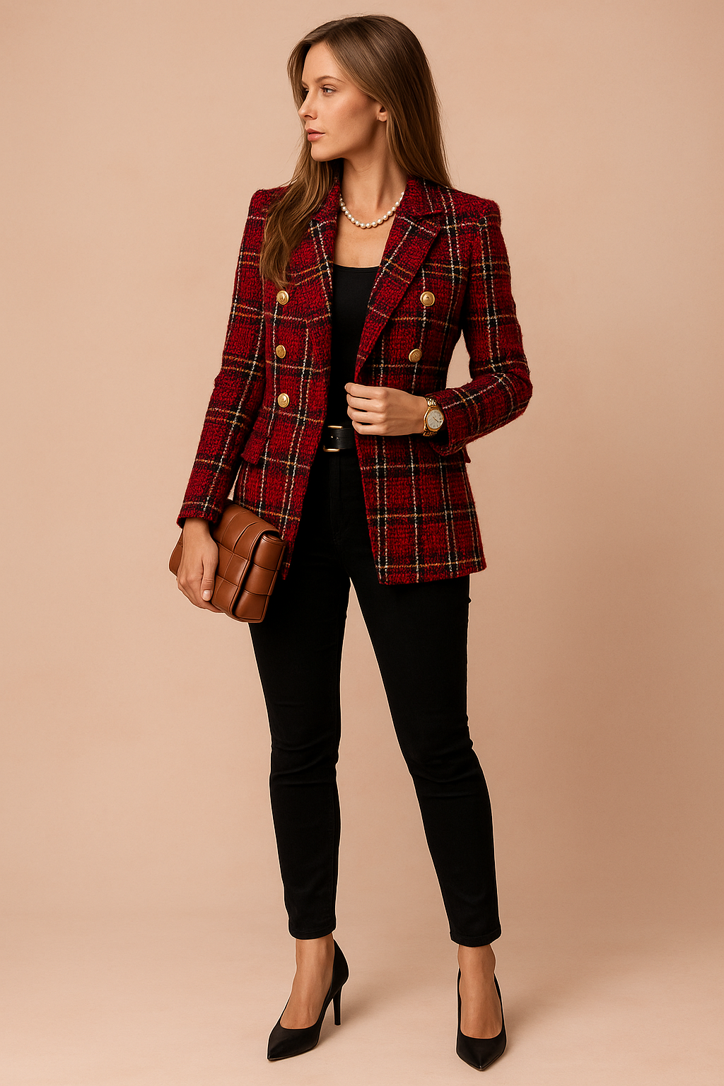 Wilhelmina | Women's Double-Breasted Checked Blazer