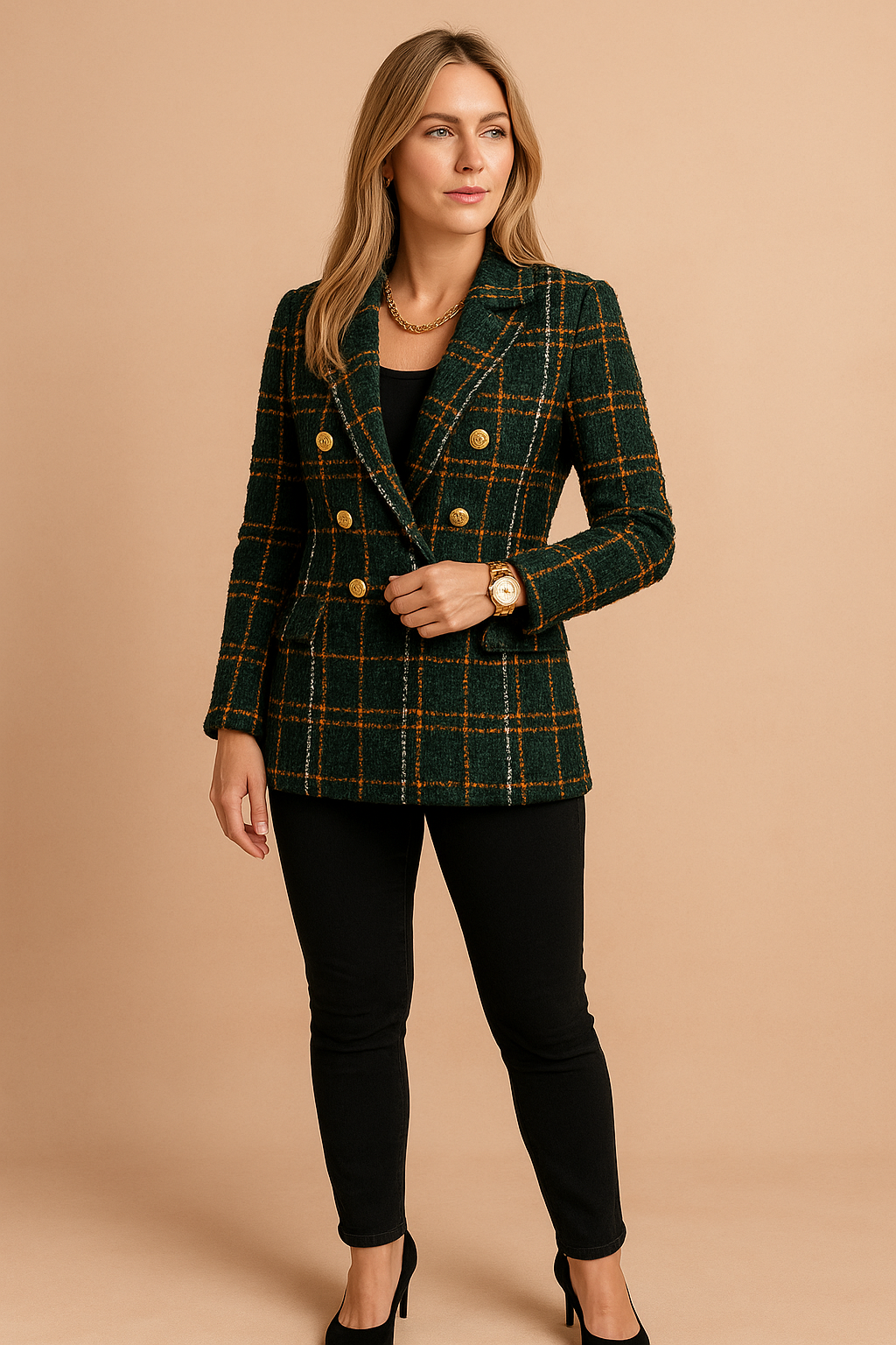 Wilhelmina | Women's Double-Breasted Checked Blazer