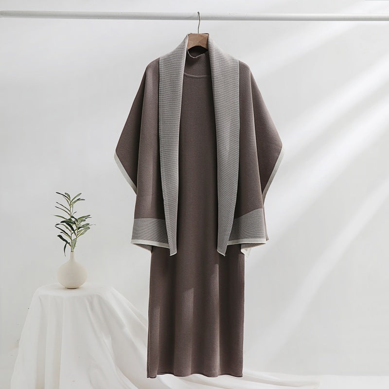 Selma-Ruth | Women's Draped Cardigan Midi Dress Set