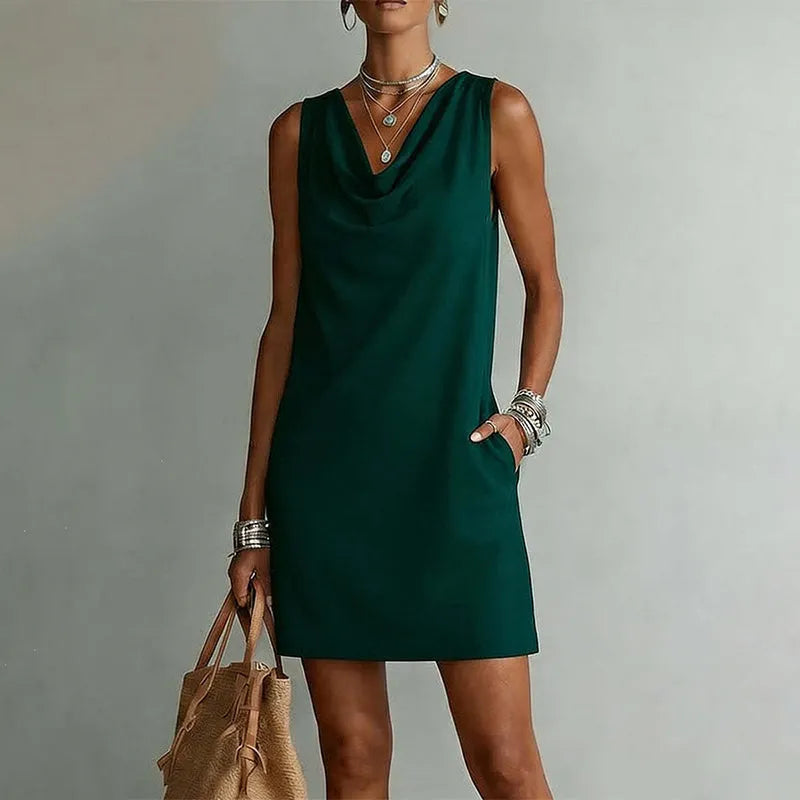 Esther-Pauline | Women's Draped-Neck Pocket Mini Dress