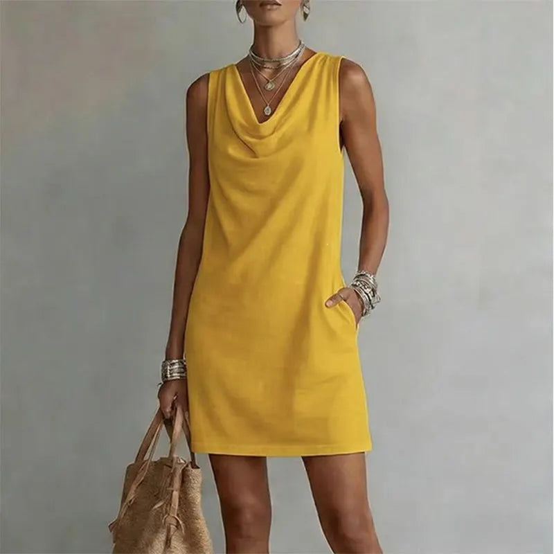 Esther-Pauline | Women's Draped-Neck Pocket Mini Dress