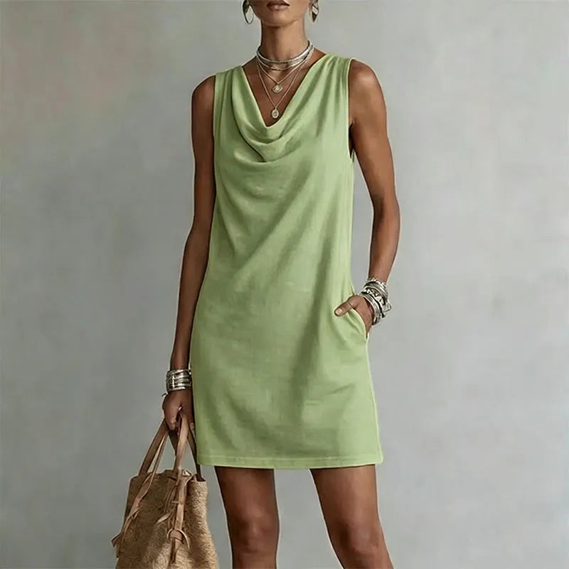 Esther-Pauline | Women's Draped-Neck Pocket Mini Dress