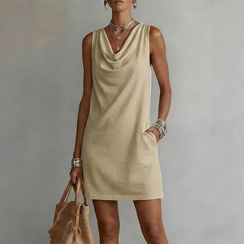 Esther-Pauline | Women's Draped-Neck Pocket Mini Dress