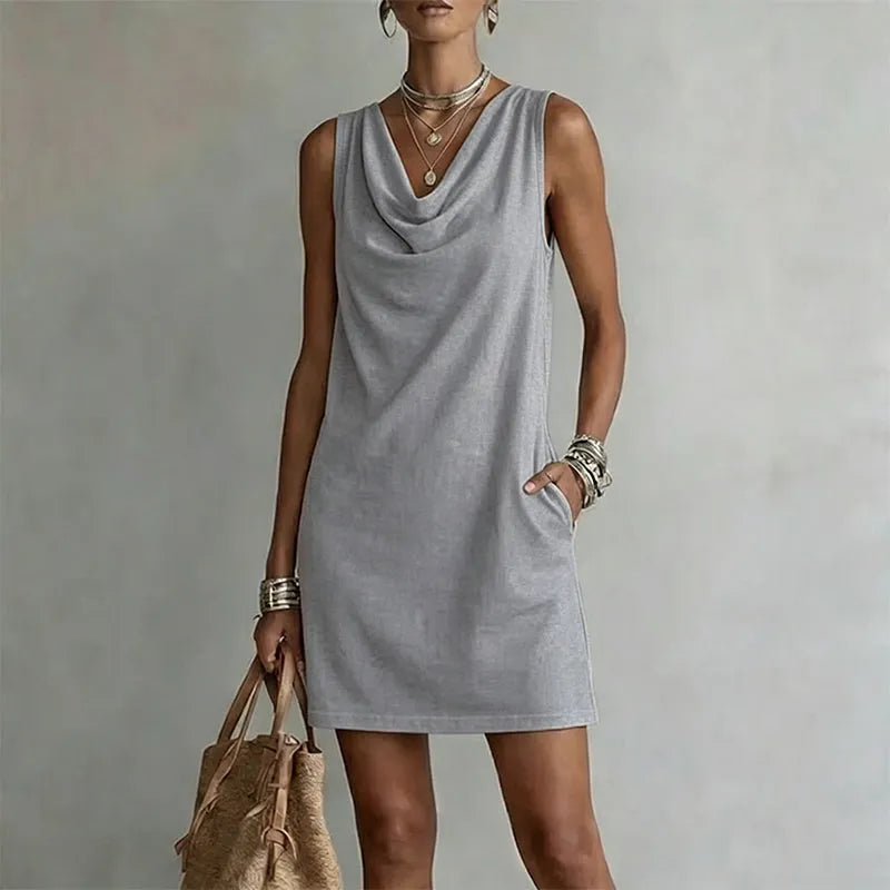 Esther-Pauline | Women's Draped-Neck Pocket Mini Dress