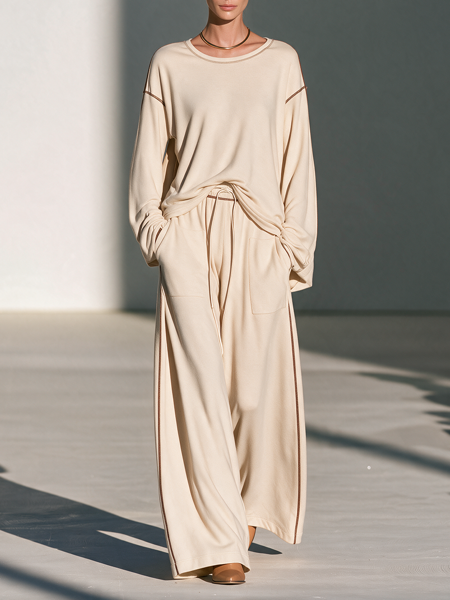 Daphne-Eugenia | Women's Drawstring Wide-Leg Pants Set