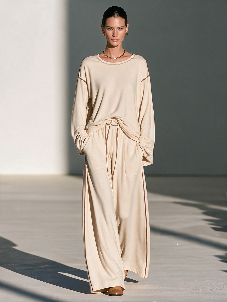 Daphne-Eugenia | Women's Drawstring Wide-Leg Pants Set