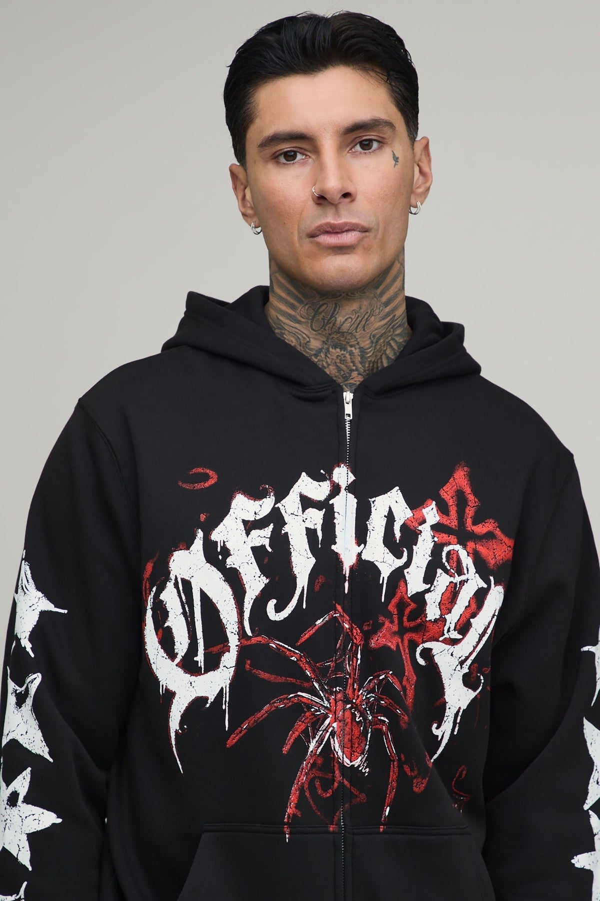 Teresa-Eleanor | Women's Extended-Sleeve Zip Hoodie with Spider Graphic