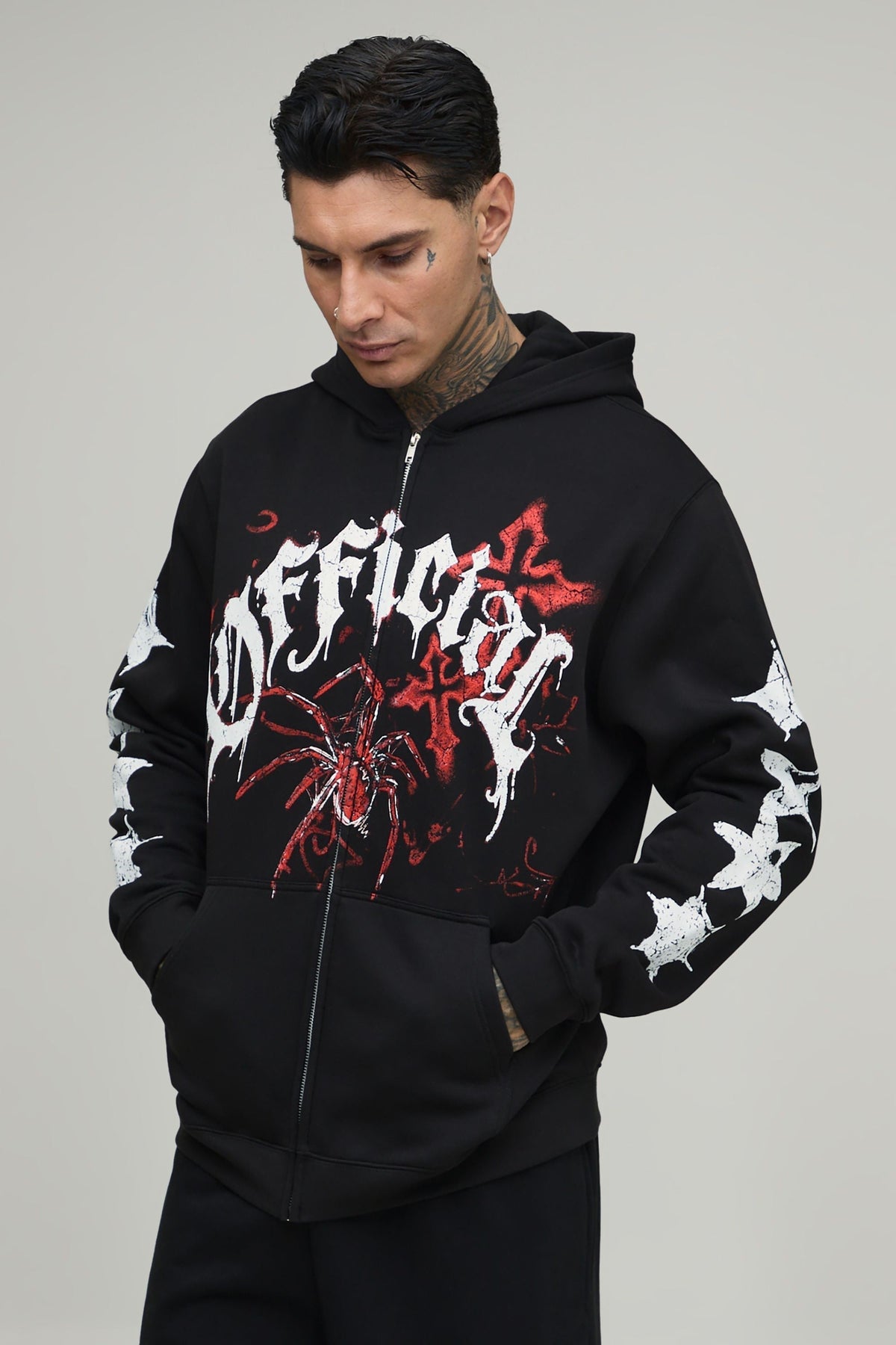 Teresa-Eleanor | Women's Extended-Sleeve Zip Hoodie with Spider Graphic