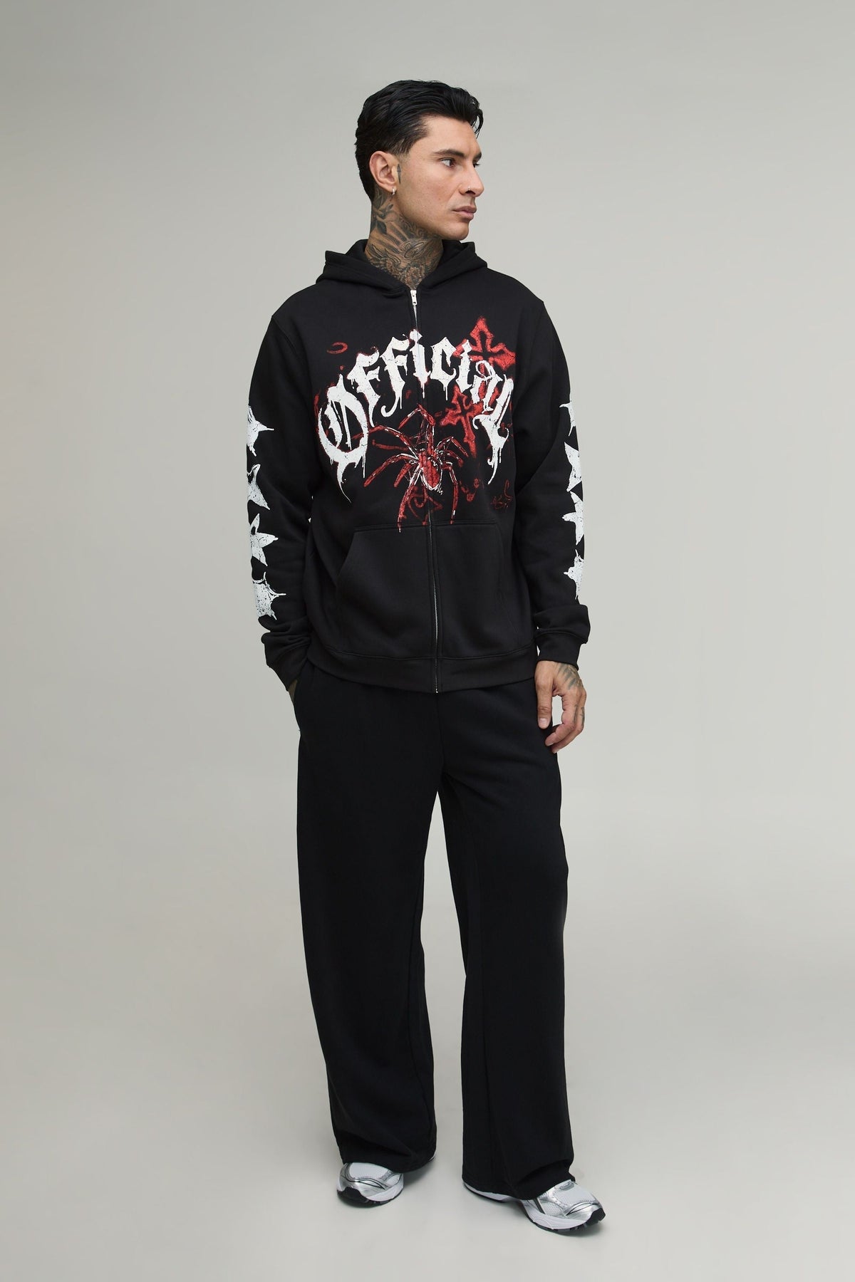 Teresa-Eleanor | Women's Extended-Sleeve Zip Hoodie with Spider Graphic