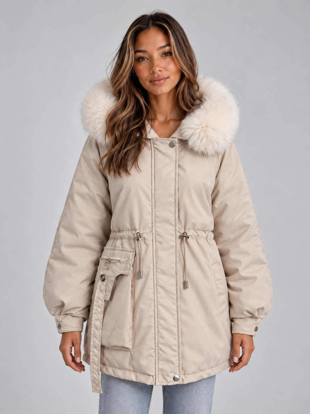 Lavinia | Women's Faux Fur Hood Drawstring Parka