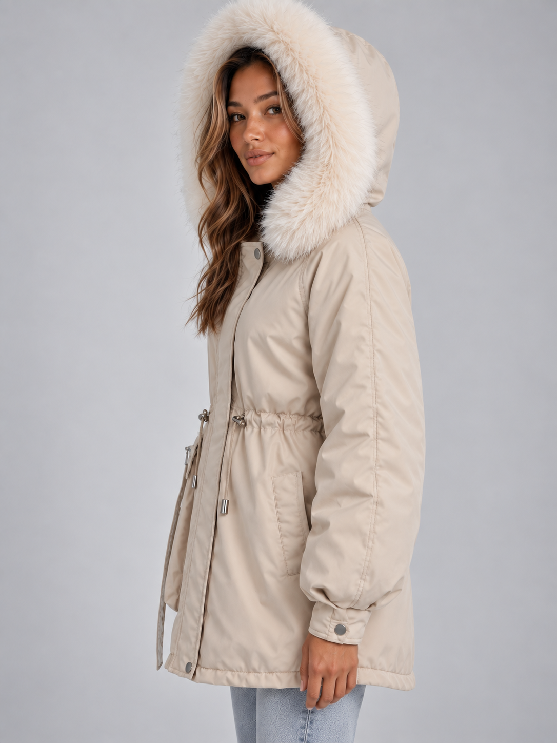 Lavinia | Women's Faux Fur Hood Drawstring Parka