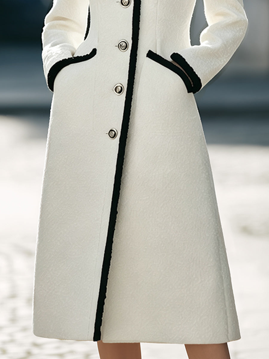 Maureen-Cordelia | Women's Faux Fur Scarf Contrast-Trim Wool Coat