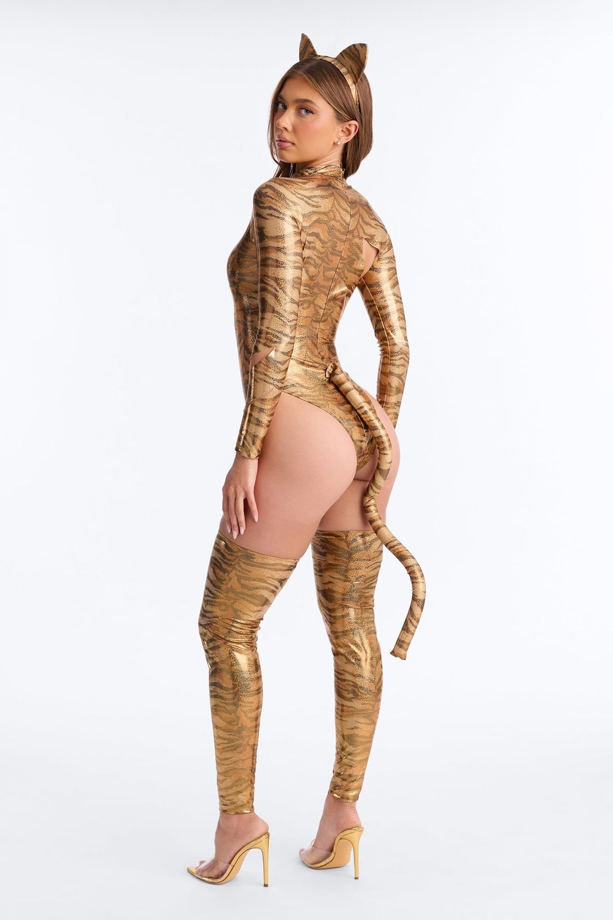 Veronica-Madeline | Women's Faux Fur-Trim Animal Print Bodysuit Set