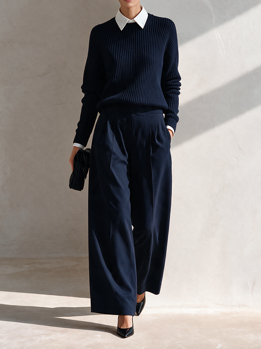 Mercedes | Women's Faux-Layered Knit Top & Trouser Set