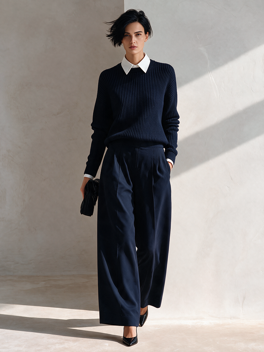 Mercedes | Women's Faux-Layered Knit Top & Trouser Set