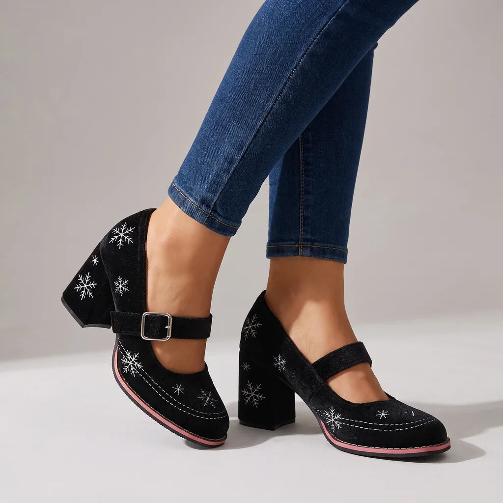 Gwendolyn-Hazel | Women's Festive Velvet Mary Jane Heels