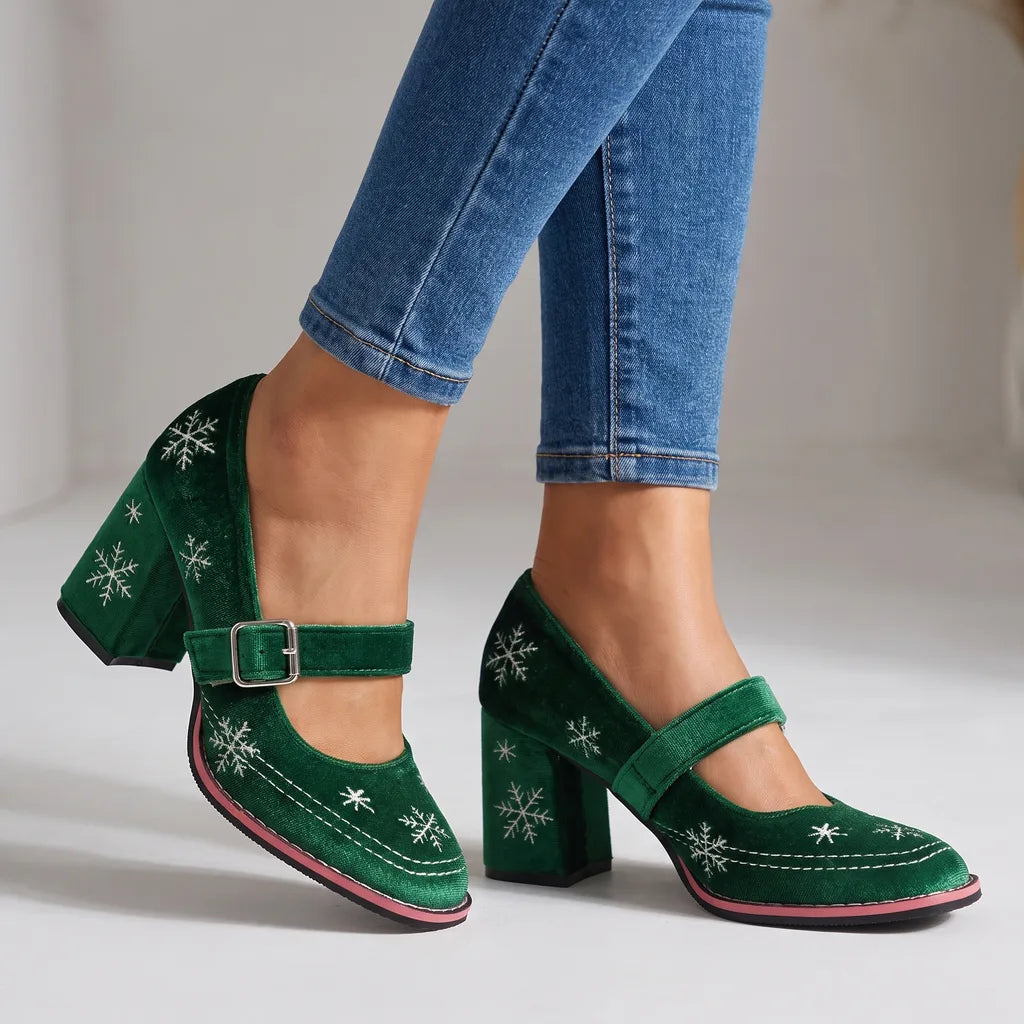 Gwendolyn-Hazel | Women's Festive Velvet Mary Jane Heels
