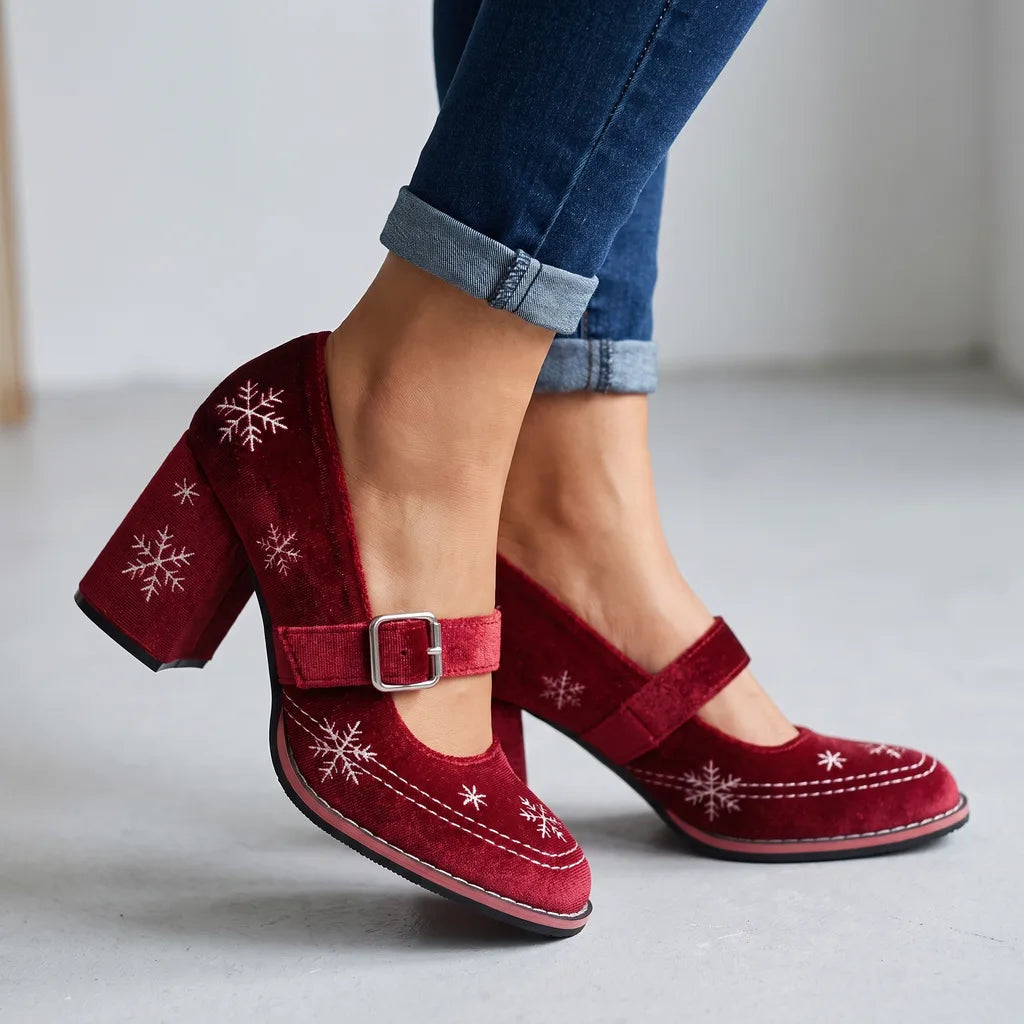 Gwendolyn-Hazel | Women's Festive Velvet Mary Jane Heels