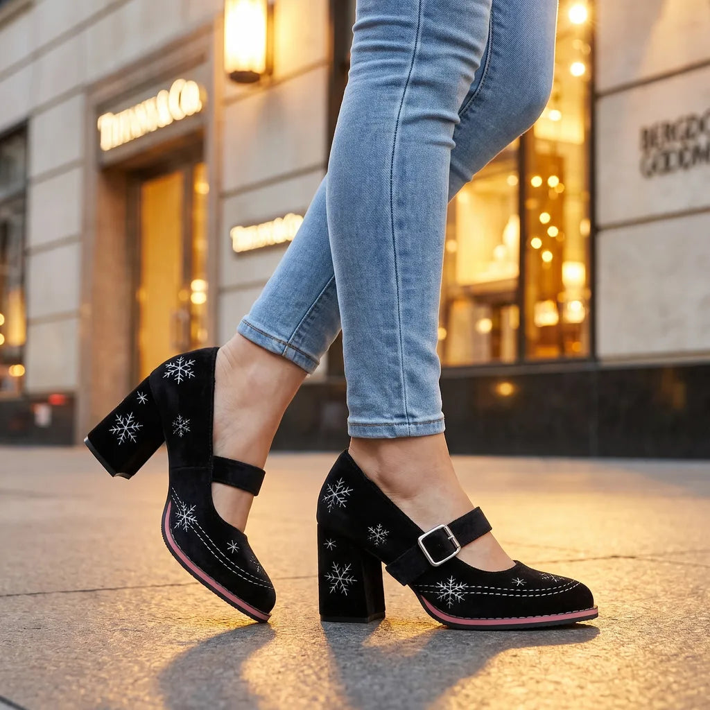 Gwendolyn-Hazel | Women's Festive Velvet Mary Jane Heels