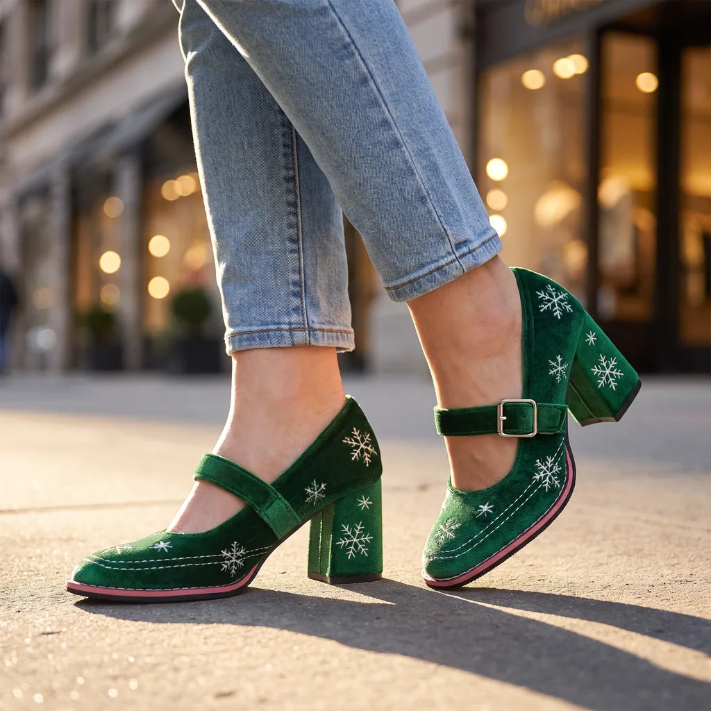 Gwendolyn-Hazel | Women's Festive Velvet Mary Jane Heels