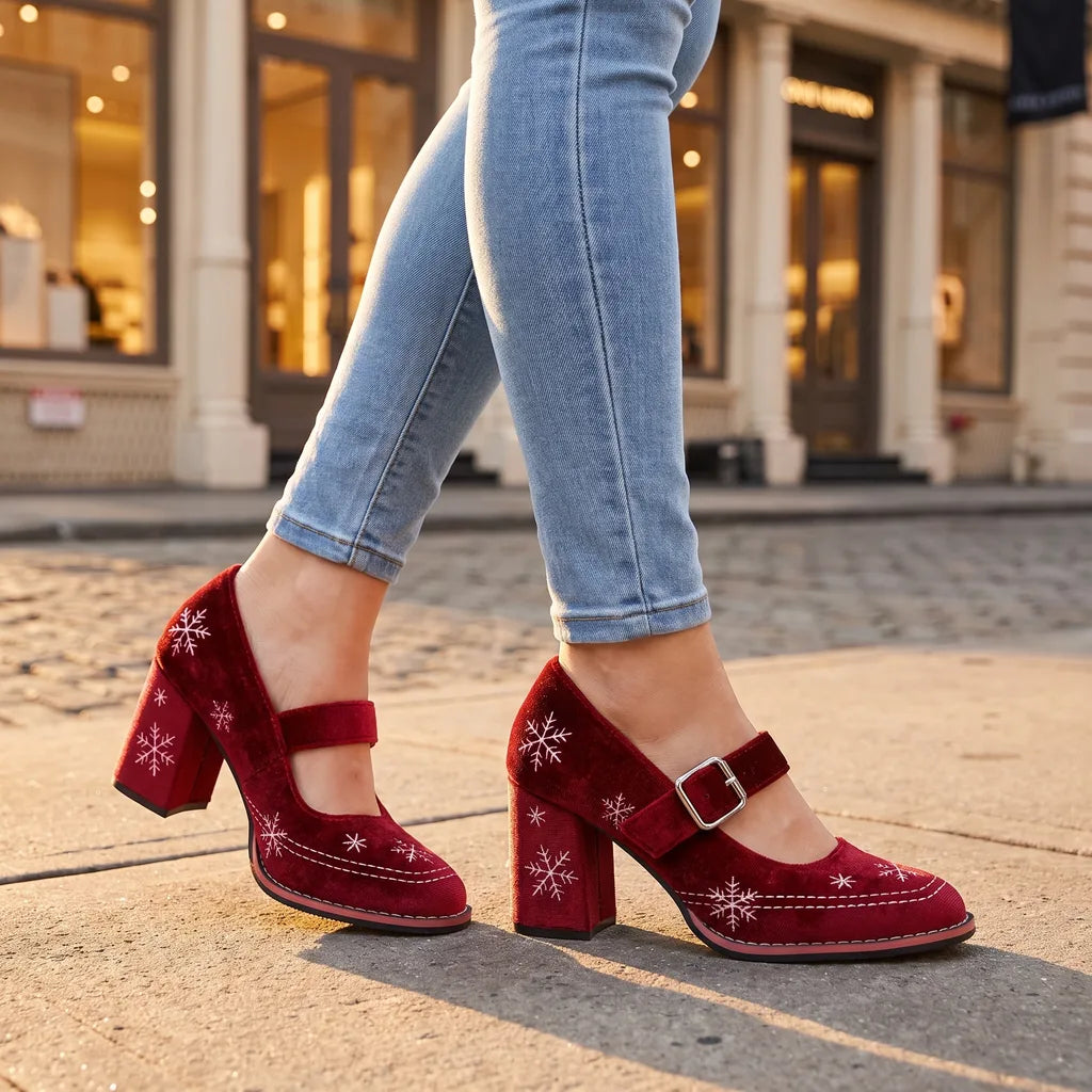 Gwendolyn-Hazel | Women's Festive Velvet Mary Jane Heels