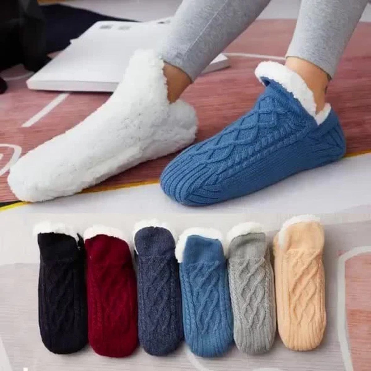 Daphne-Evelina | Women's Fleece-Lined Slipper Socks with Grip Soles