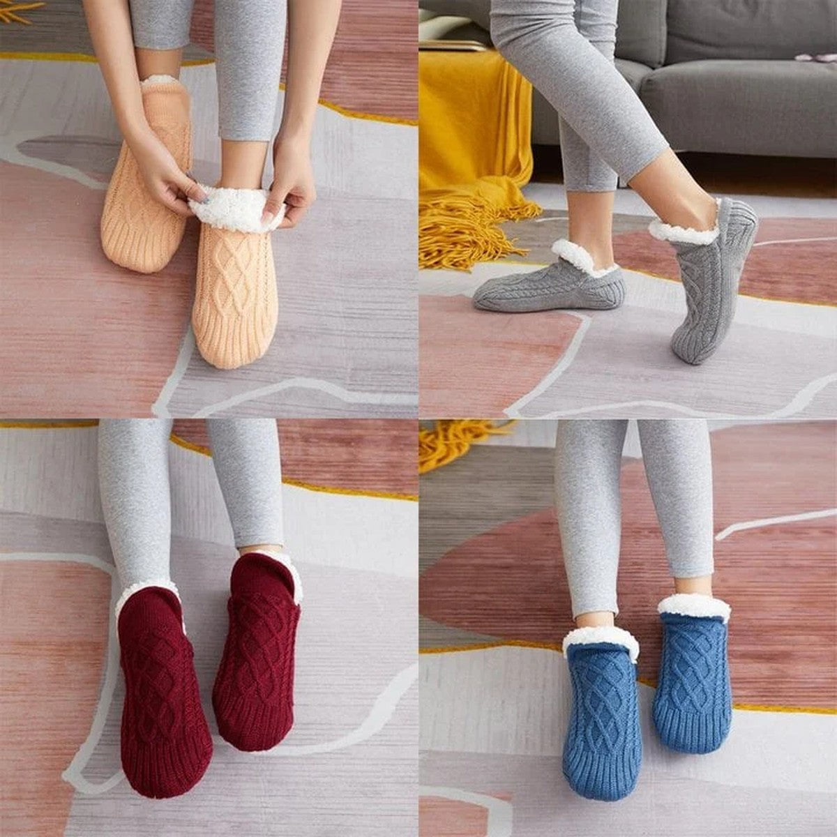 Daphne-Evelina | Women's Fleece-Lined Slipper Socks with Grip Soles