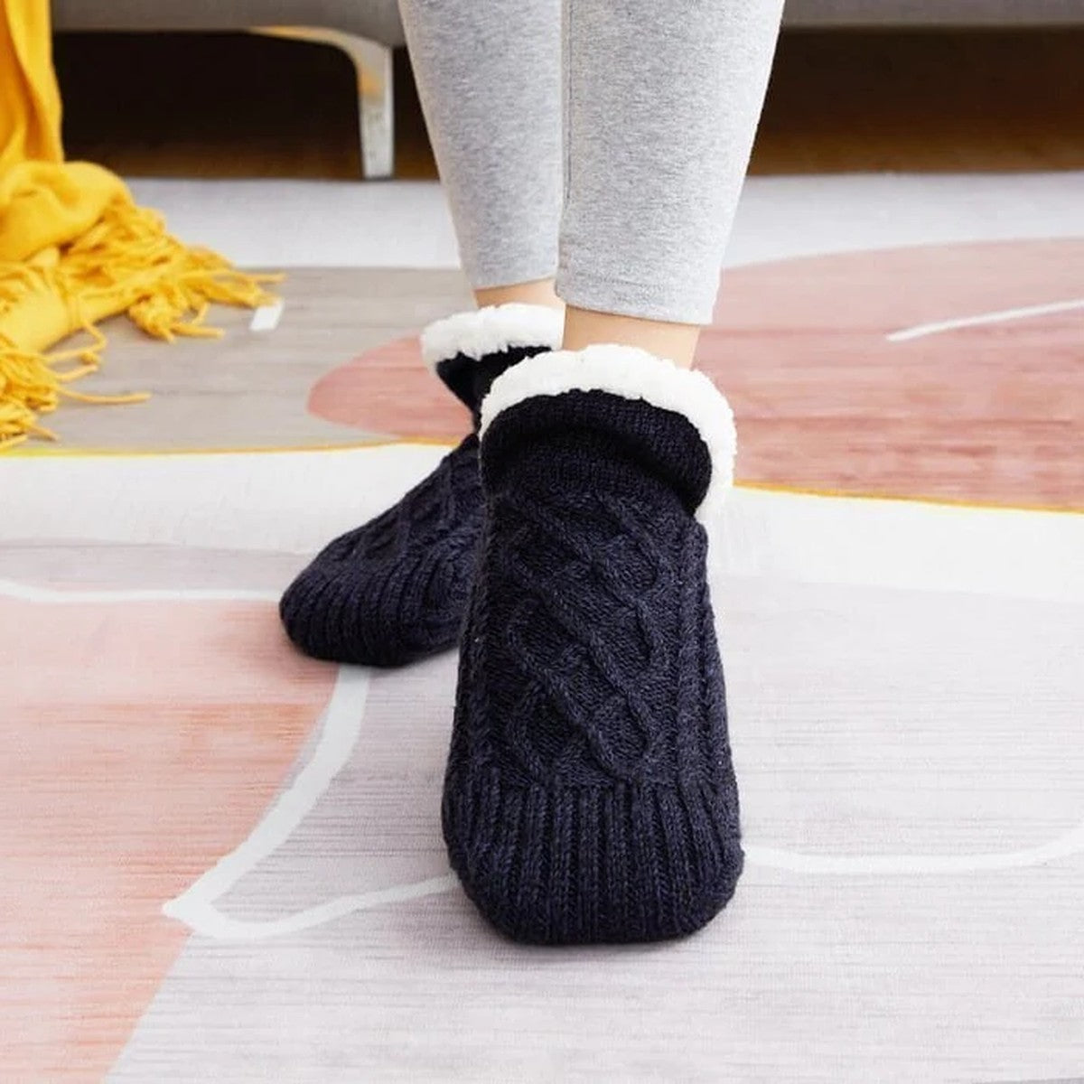 Daphne-Evelina | Women's Fleece-Lined Slipper Socks with Grip Soles