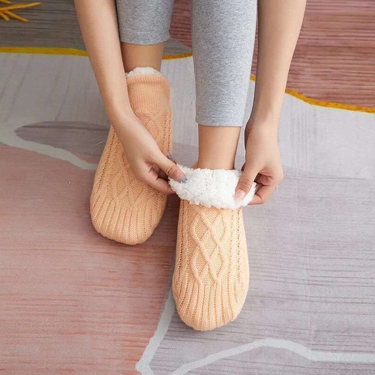 Daphne-Evelina | Women's Fleece-Lined Slipper Socks with Grip Soles