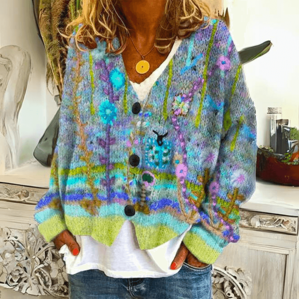 Alba-Cecile | Women's Floral Embroidered Button-Front Cardigan
