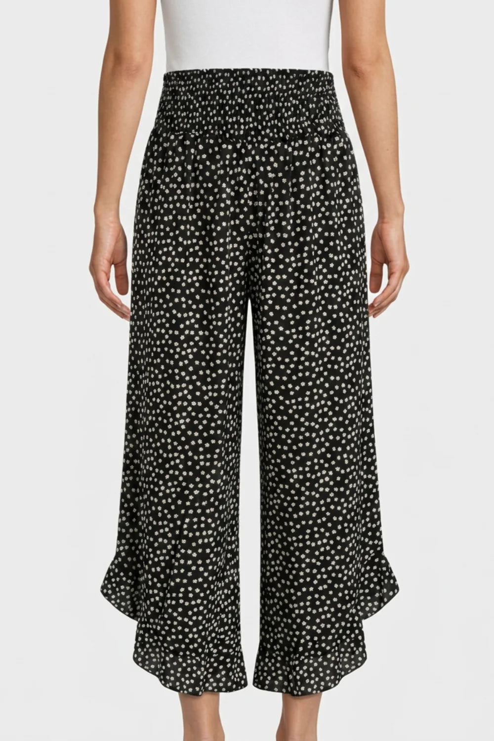 Meredith | Women's Floral Ruffle-Hem Wide Leg Trousers