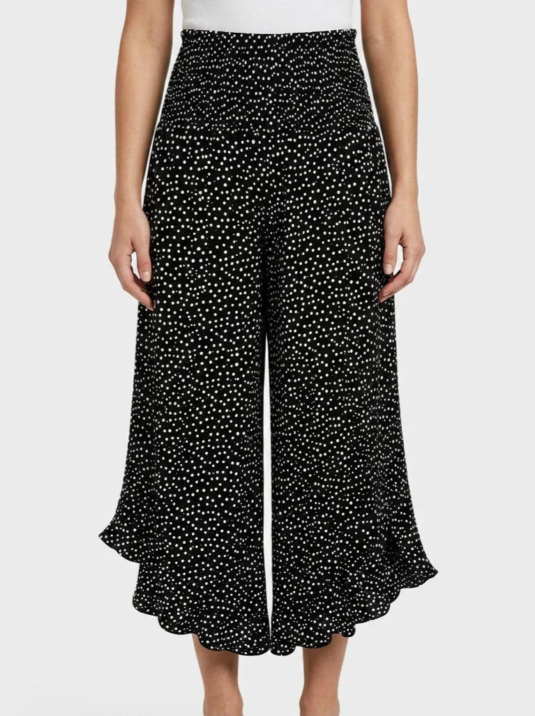 Meredith | Women's Floral Ruffle-Hem Wide Leg Trousers