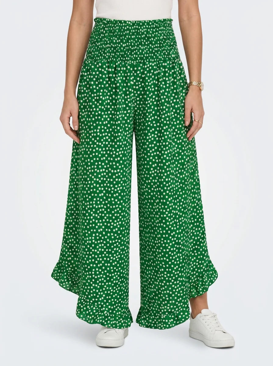 Meredith | Women's Floral Ruffle-Hem Wide Leg Trousers