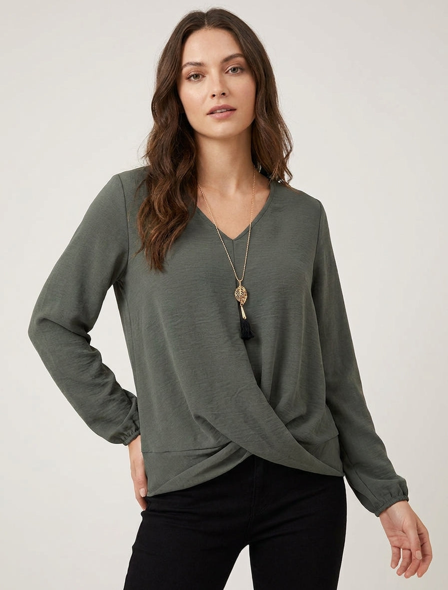 Lottie | Women's Flowing V-Neck Twist-Hem Top