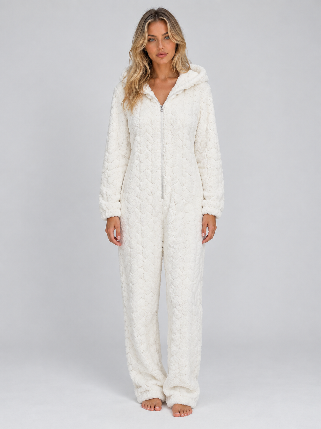 Aurelia-Harriet | Women's Full-Zip Hooded Fleece Jumpsuit