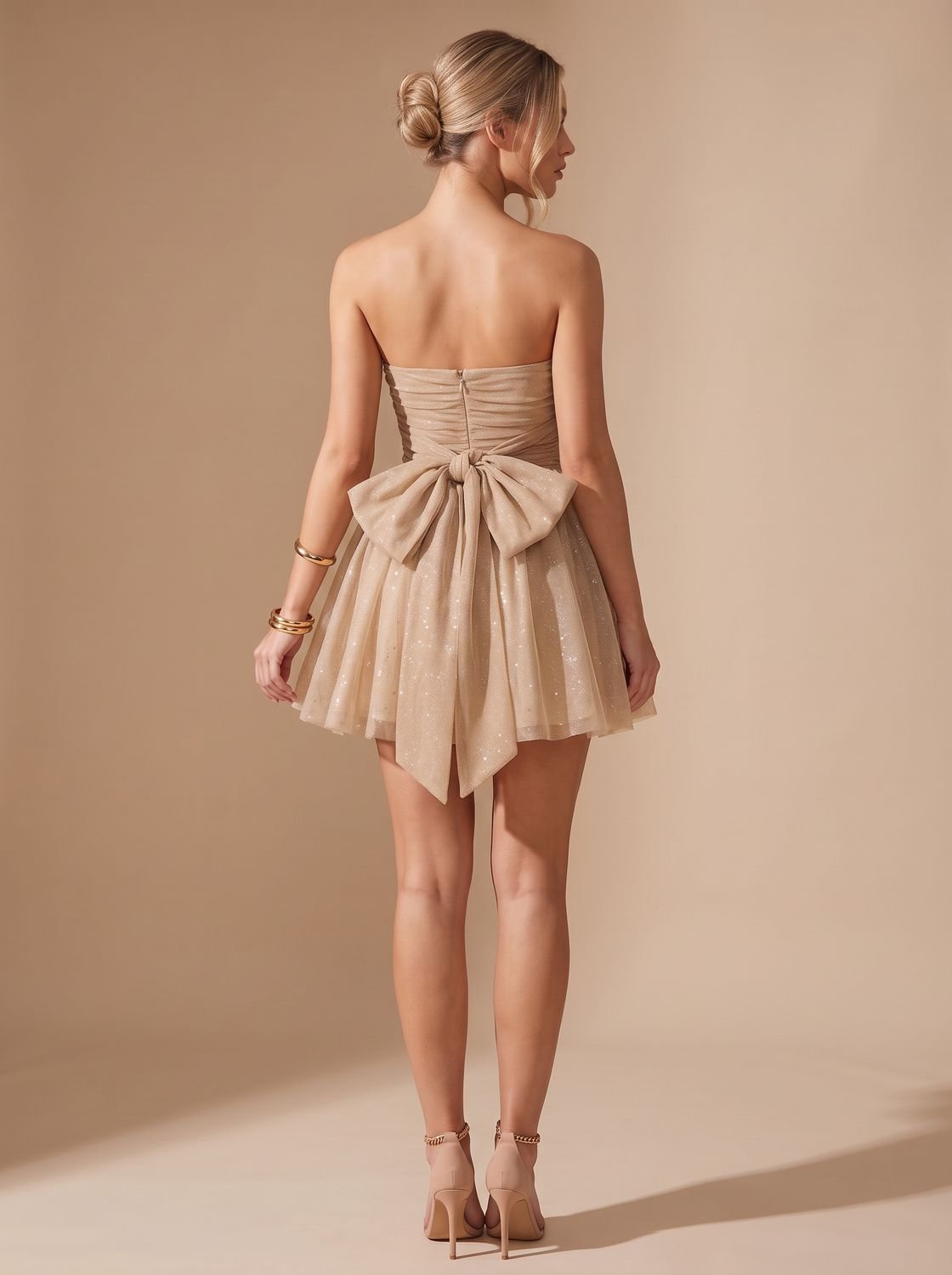Rosemary-Miriam | Women's Glitter Pleated Bustier Mini Dress