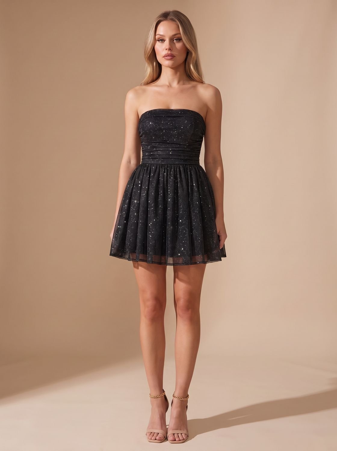 Rosemary-Miriam | Women's Glitter Pleated Bustier Mini Dress