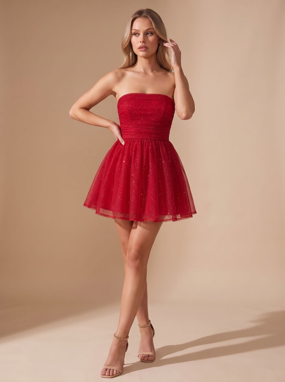 Rosemary-Miriam | Women's Glitter Pleated Bustier Mini Dress