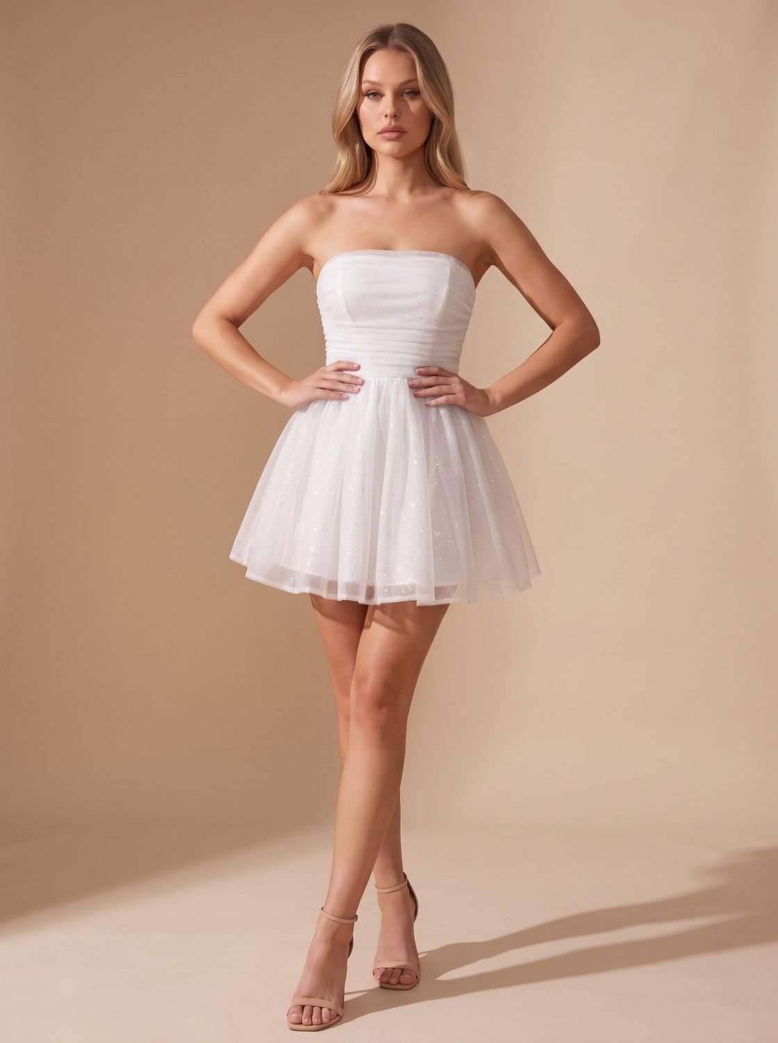Rosemary-Miriam | Women's Glitter Pleated Bustier Mini Dress