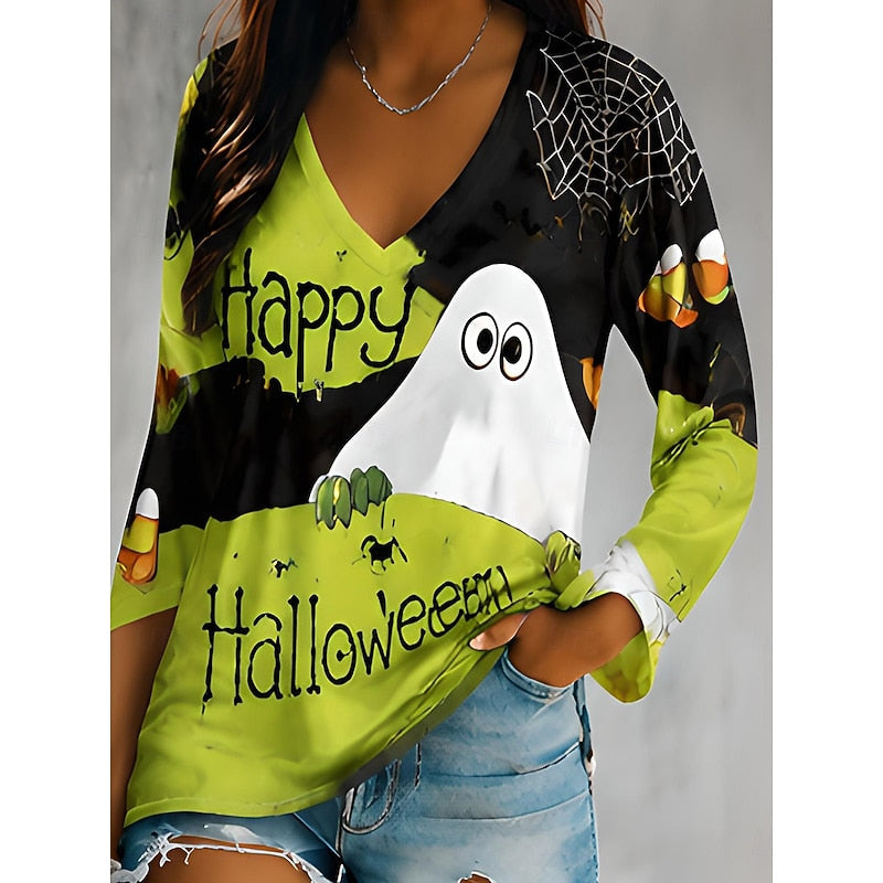 Eleanor-Lavinia | Women's Halloween Graphic V-Neck Top