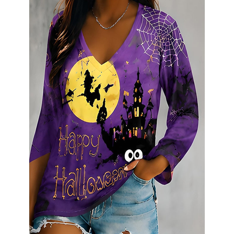 Eleanor-Lavinia | Women's Halloween Graphic V-Neck Top
