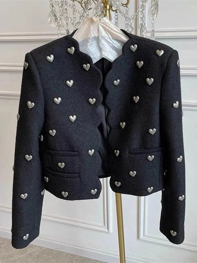 Rhea-Lydia | Women's Heart-Embellished Cropped Blazer